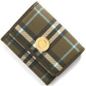 Burberry Lancaster Tri fold Wallet Check Olive Green Khaki